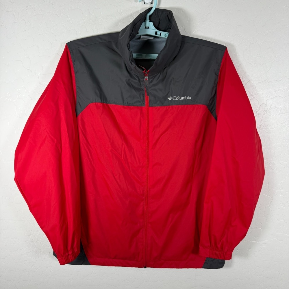 Columbia Jacket Mens Large Red Gray Full Zip Glennaker Lake Rain Outdoor Hike